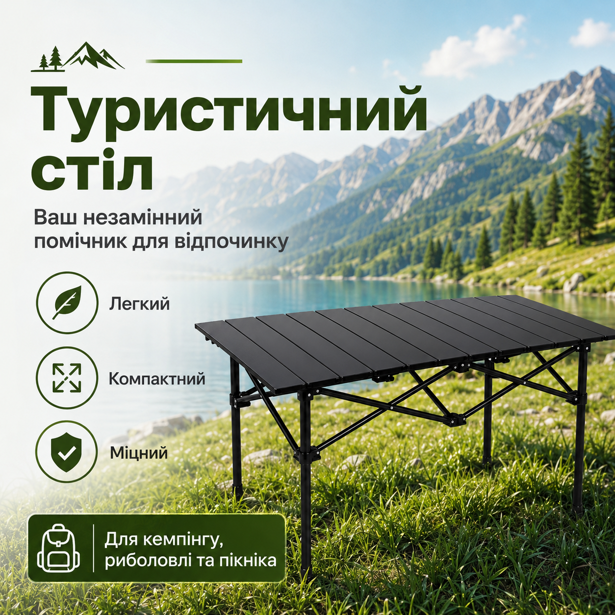 Стіл складний туристичний 95х55х50см